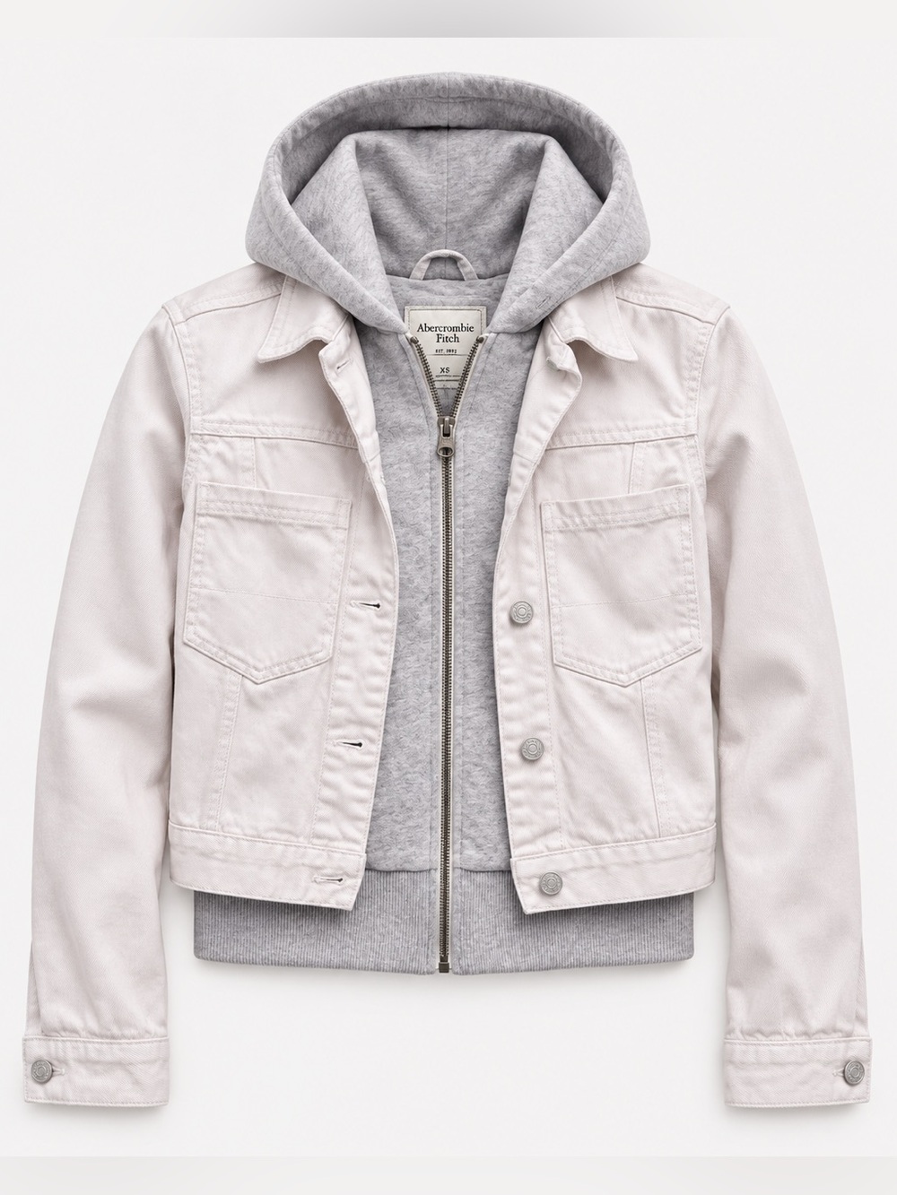 Abercrombie & Fitch Hooded Denim Layered Jacket Gray White XS Y2K